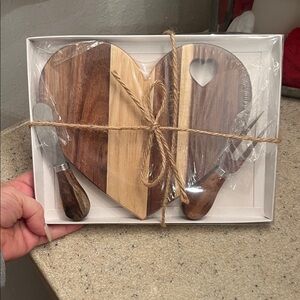 Rustic Wooden Heart Shaped Cheese Board Set with Utensils